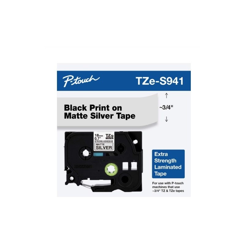 Etichetta Brother TZeS941 18 Mm Nero Su Argento Extra Resistente – Per PT1400, PT2730VP, PT9600