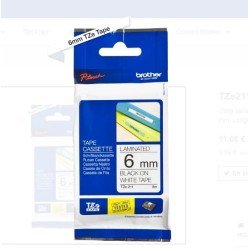 Cinta BROTHER TZE-211 6MM 8M NEGRO SOBRE BLANCO 1/4