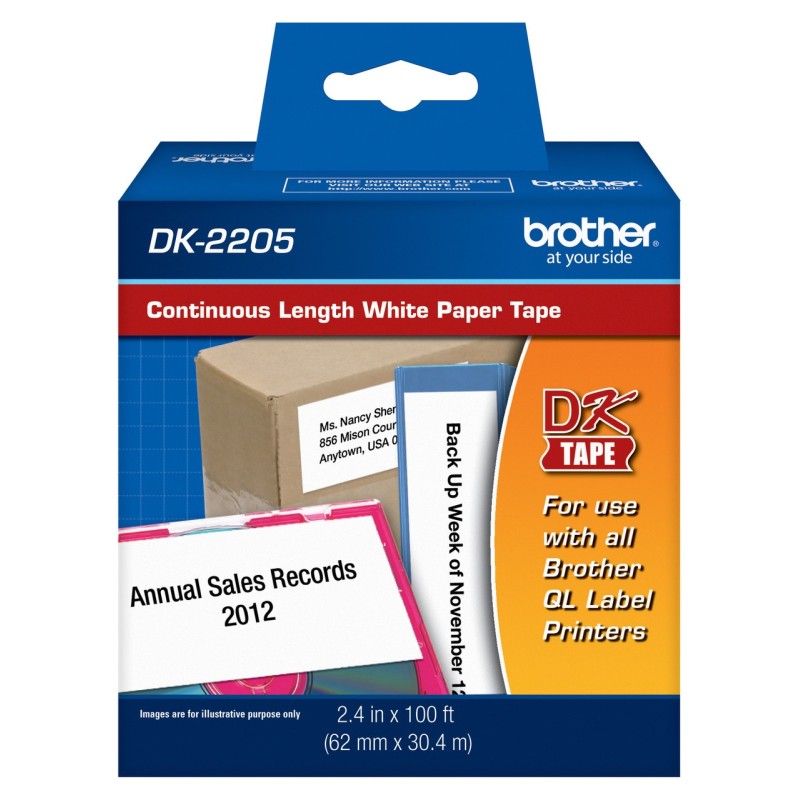 ETIQUETA BROTHER DK-2205 ROLLO CONTINUO FONDO BLANCO LETRAS NEGRAS 62MM X 30.40M