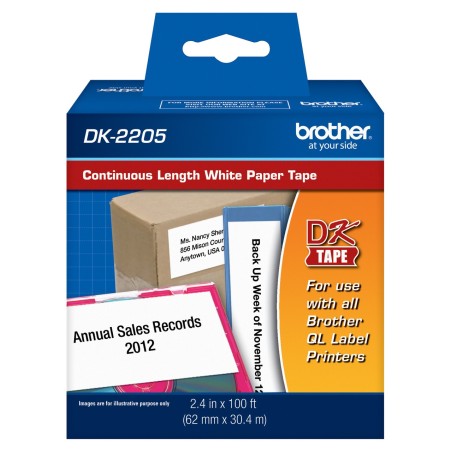 ETIQUETA BROTHER DK-2205 ROLLO CONTINUO FONDO BLANCO LETRAS NEGRAS 62MM X 30.40M