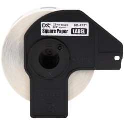 ETIQUETA BROTHER DK-1221PRE CORTADAS 1000 ETIQUETAS FONDO BLANCO CON LETRAS NEGRAS 23MM X 23MM