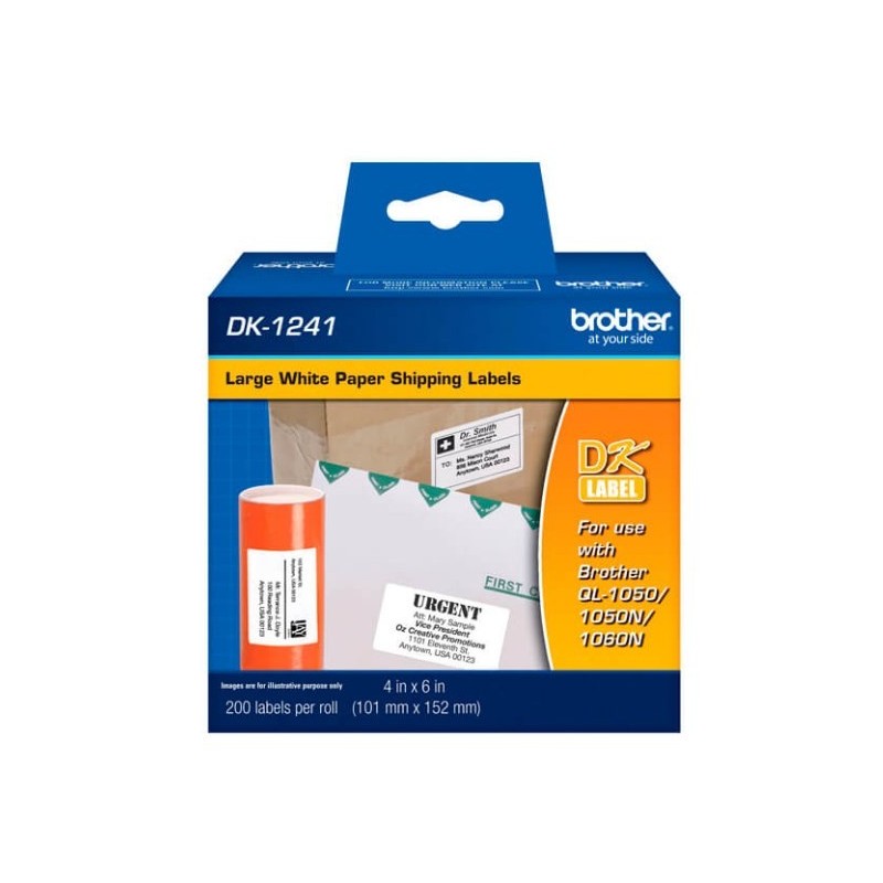 ETIQUETA BROTHER DK-1241PRE CORTADAS 200 ETIQUETAS FONDO BLANCO LETRA NEGRA 102MM X 152MM