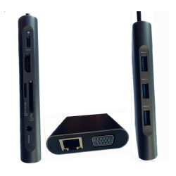 HT10P | ADAPTADOR PARA PC MAC - HUB MULTIFUNCION TIPO C DE 10 PUERTOS (HDMI/USB3 X3/TIPOC/SD/TF/RJ45/VGA/AUDIO