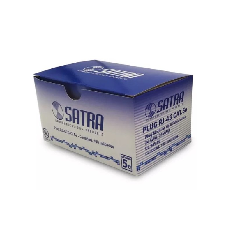 101040001 CONECTOR PLUG SATRA RJ45 CAT5e CAJA DE 100 UNIDADES