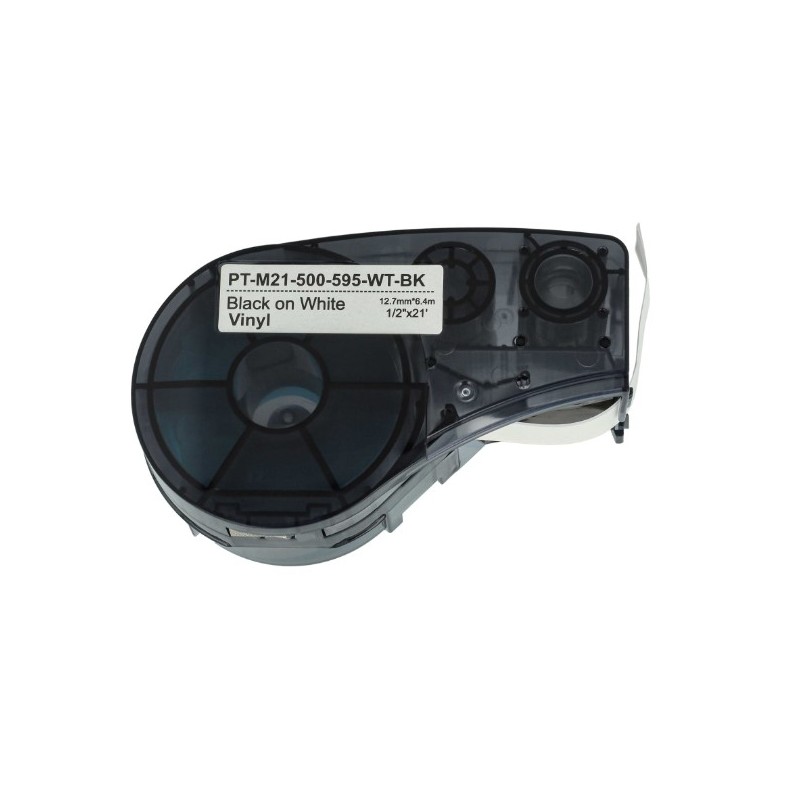 CINTA DE VINILO COMPATIBLE PT-M21-500-595-WT NEGRO SOBRE BLANCO 12.7MM X 6.4M