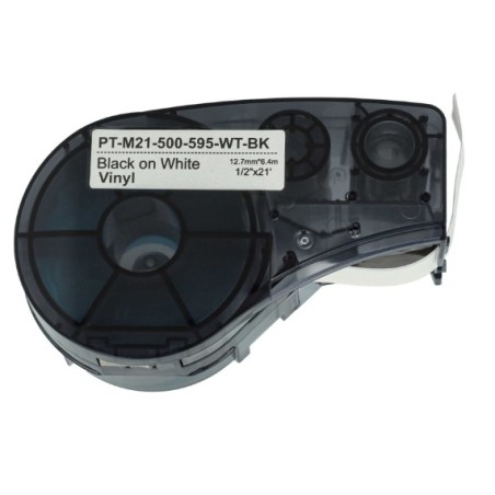 ETIQUETA DE VINILO M21-500-595-WT DE 12.7MM X 6.4M NEGRO SOBRE BLANCO