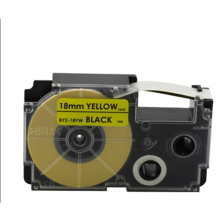 CINTA COMPATIBLE XR18YW CASIO FONDO AMARILLO LETRA NEGRA DE 18MM X 8M