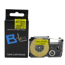 CINTA COMPATIBLE XR18YW CASIO FONDO AMARILLO LETRA NEGRA DE 18MM X 8M