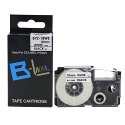 CINTA COMPATIBLE CASIO XR-18WE  FONDO BLANCO CON LETRAS NEGRAS DE 18MM X 8M
