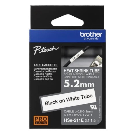 CINTA BROTHER TERMOCONTRAIBLE HSE211e PARA CABLE DE DIAMETRO 0.8MM A 3.1MM