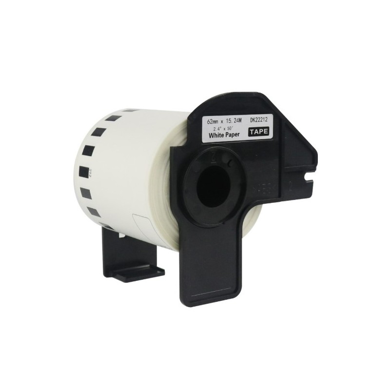 Rollo etiquetas continuo film DK22212
Ancho: 62mm Longitud: 15.24mm
Color: Negro sobre blanco