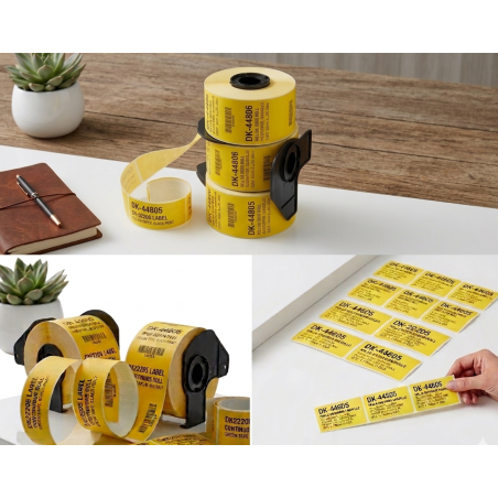 ETIQUETA COMPATIBLE DK-44605 ETIQUETAS CONTINUA FONDO AMARILLO LETRAS NEGRAS 62MM X 30.4M