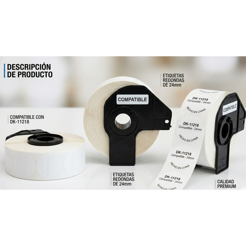ETIQUETA COMPATIBLE DK-11218 ETIQUETA REDONDA 24MM DIAMETRO 1000 ETIQUETAS