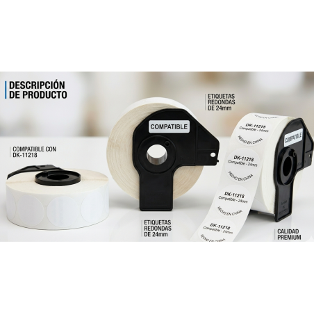 ETIQUETA COMPATIBLE DK-11218 ETIQUETA REDONDA 24MM DIAMETRO 1000 ETIQUETAS