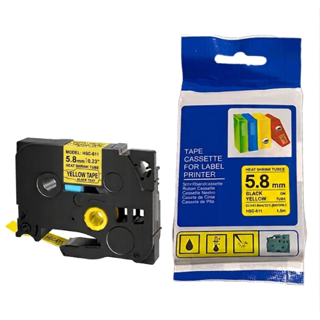 ETIQUETA TERMOCONTRAIBLE AMARILLO HSC611 DE 5.8MM PARA ROTULADORA
