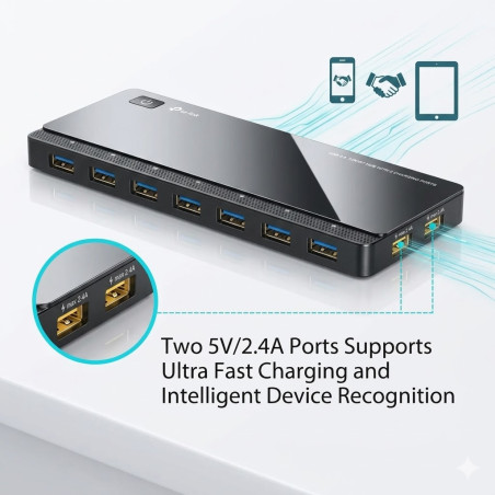 TP-LINK UH720 HUB 7 PUERTOS USB CON 2 PUERTOS DE CARGA USB 3.0