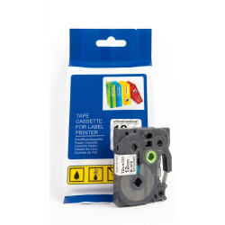 CINTA COMPATIBLE TZc-S131 SUPER ADHESIVAS DE FONFO TRANSPARENTE CON LETRAS NEGRAS 12MM X 8M