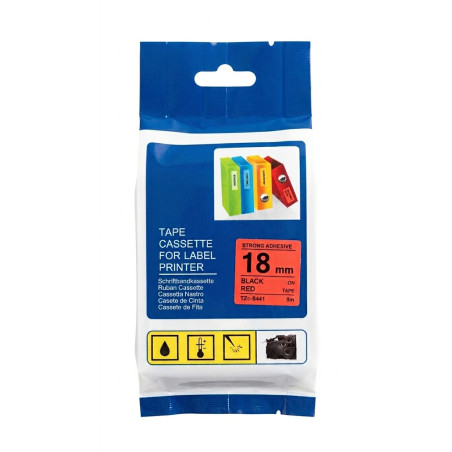 CINTA COMPATIBLE TZCS441 DE 18MM X 8M FONDO ROJO LETRAS NEGRAS