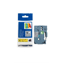 CINTA COMPATIBLE TZc-S941 SUPER ADHESIVO FONDO DE PLATA CON LETRAS NEGRAS DE 18MM X 8M