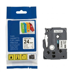CINTA COMPATIBLE TZc-FX251 FONDO BLANCO CON LETRAS NEGRAS DE 24MM X 8M ID FLEXIBLE