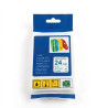 CINTA COMPATIBLE TZC-S253 SUPER ADHESIVAS DE FONFO BLANCO CON LETRAS AZUL DE 24MM x 8METROS