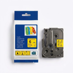 CINTA COMPATIBLE TZC-611 FONDO AMARILLO CON LETRAS NEGRAS DE 6MM X 8M