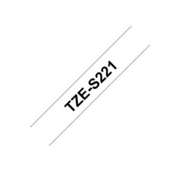 TZE-S221 | CINTA BROTHER NEGRO SOBRE BLANCO 9MM (3/8") CON ADHESIVO INDUSTRIAL
