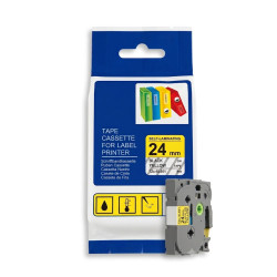 CINTA COMPATIBLE TZC-SL651 AUTOLAMINADA FONDO AMARILLO CON LETRAS NEGRAS DE 24MM X 8M