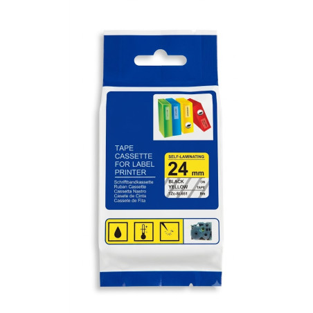 CINTA COMPATIBLE TZC-SL651 AUTOLAMINADA FONDO AMARILLO CON LETRAS NEGRAS DE 24MM X 8M