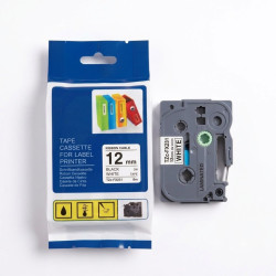 CINTA COMPATIBLE TZc-FX231 FONDO BLANCO CON LETRAS NEGRAS DE 12MM (1/2") ID FLEXIBLE