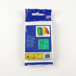 CINTA COMPATIBLE TZc-731 LAMINADA FONDO VERDE CON LETRAS NEGRAS DE 12MM X 8M