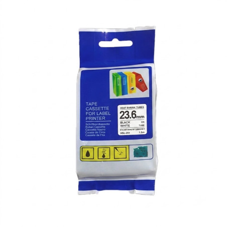 CINTA COMPATIBLE HSC-251 TUBO TERMOCONTRAIBLE FONDO BLANCO CON LETRAS NEGRAS DE 23.6MM X 1.5M