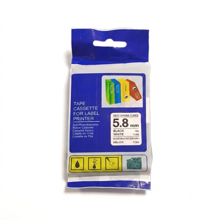 CINTA COMPATIBLE HSC-211 TUBO TERMOCONTRAIBLE FONDO BLANCO CON LETRAS NEGRAS DE 5.8MM X 1.5M