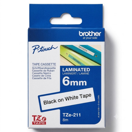 CINTA BROTHER TZE211 LAMINADO DE 6MM BLANCO
