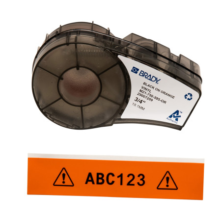CINTA DE VINILO BRADY M21-750-595-OR FONDO ANARANJADO CON LETRAS NEGRAS DE 19.05MM X 6.4M