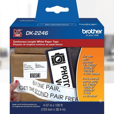 ETIQUETA BROTHER DK-2246 ADHESIVAS CONTINUA FONDO BLANCO LETRAS NEGRAS 103MM X 30.4M
