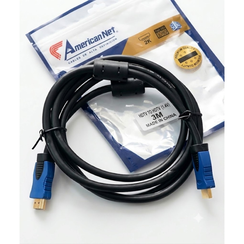 CABLE HDMI AMERICA NET DE 3M ALTA VELOCIDAD FULL HD CABEZ AZUL 1.4V