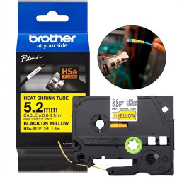 CINTA TERMOCONTRAIBLE BROTHER HSe-611E FONDO AMARILLO LETRA NEGRA 5.2MM X 1.5M