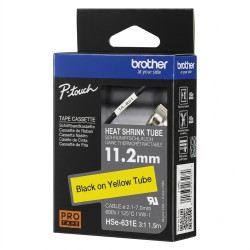 CINTA TERMOCONTRAIBLE BROTHER HSe-631E FONDO AMARILLO LETRA NEGRA 11.2MM X 1.5M