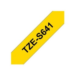 TZE-S641 | CINTA BROTHER NEGRO SOBRE AMARILLO 18MM (3/4") CON ADHESIVO INDUSTRIAL