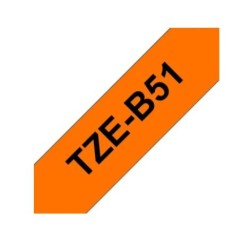 TZE-B51 | CINTA ADHESIVO PARA ROTULADOR BROTHER NEGRO SOBRE FONDO NARANJA FLOURESCENTE 1" (24MM)