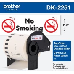 ETIQUETA BROTHER DK-2251 ROLLO CONTINUO FONDO BLANCO LETRAS NEGRA-ROJO 62MM X 15.2M