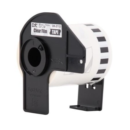 ETIQUETA BROTHER DK-2113 ROLLO CONTINUO FONDO TRANSPARENTE LETRAS NEGRAS 62MM X 15M