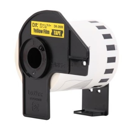 ETIQUETA BROTHER DK-2606 ROLLO CONTINUO FONDO AMARILLO LETRAS NEGRAS 62MM X 15M