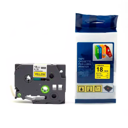 CINTA COMPATIBLE TZC-641LAMINADA FONDO AMARILLO CON LETRAS NEGRAS DE 18MM X 8M